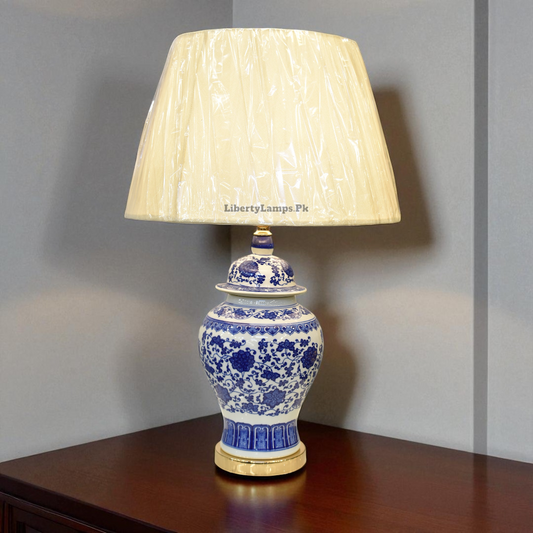 Azure Bloom – Blue Pottery Porcelain Table Lamp (Pair)