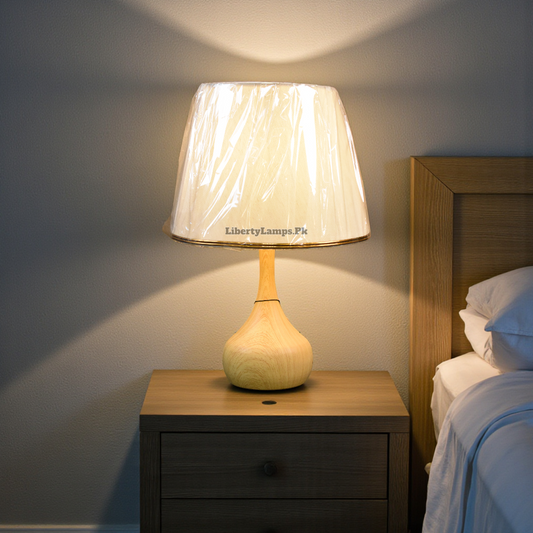 Metal Lamp with Wooden Texture Table Lamp Pair