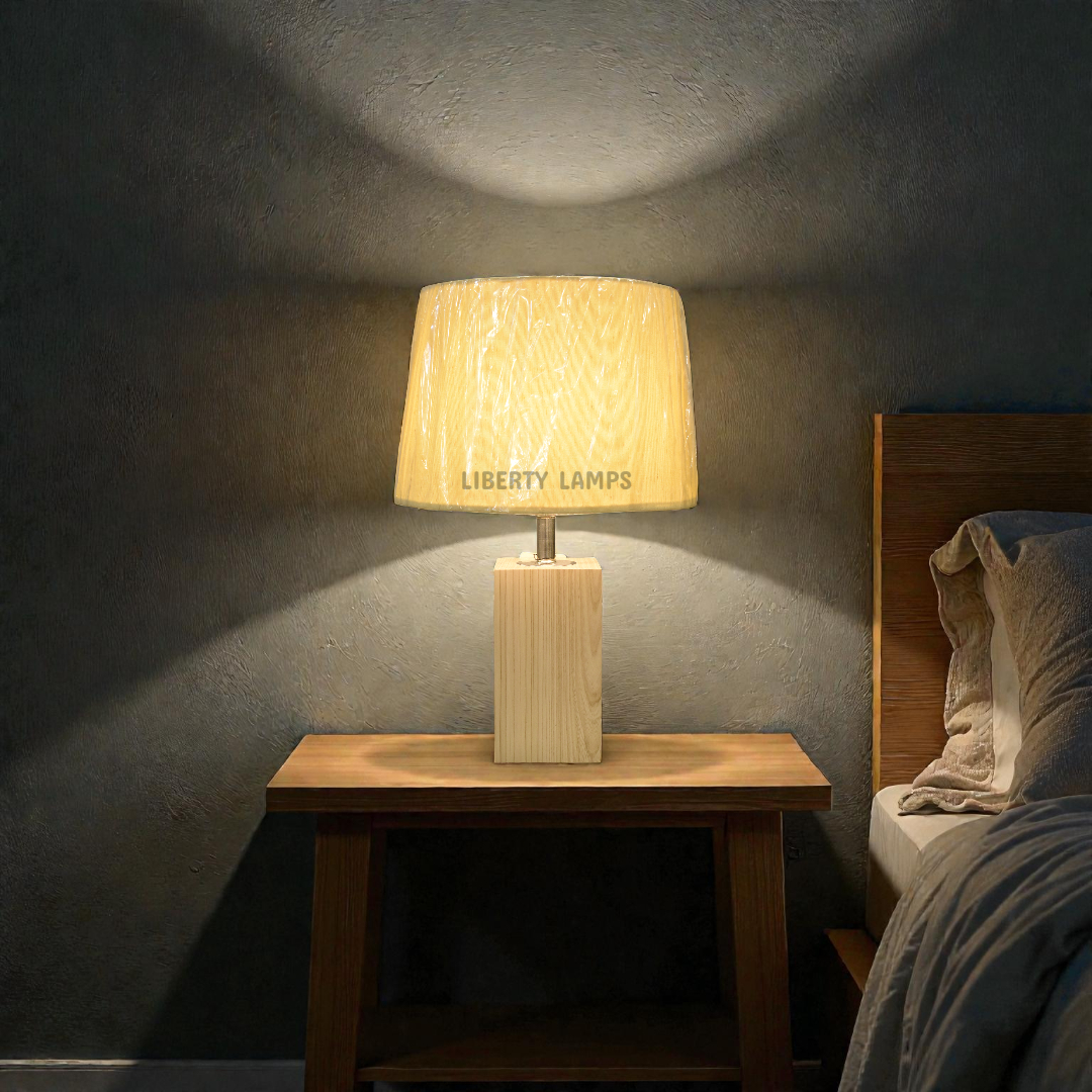 Rustic Timber Glow Wood Table Lamp (Pair)