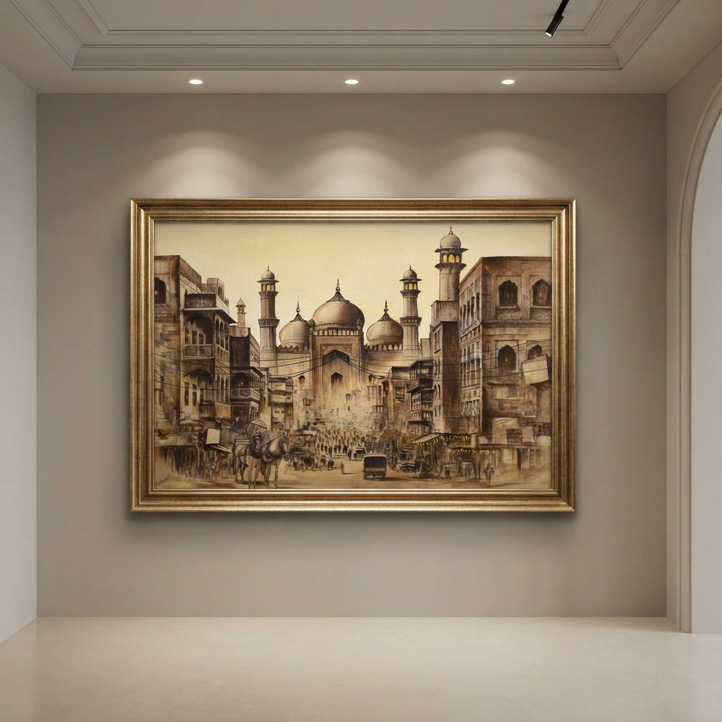Vintage Old City Hand-Painted Oil Painting on Canvas