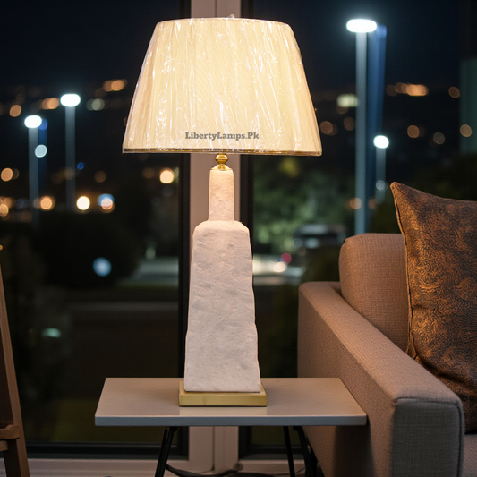 White Terracotta Table Lamp – Tall Rustic Elegance