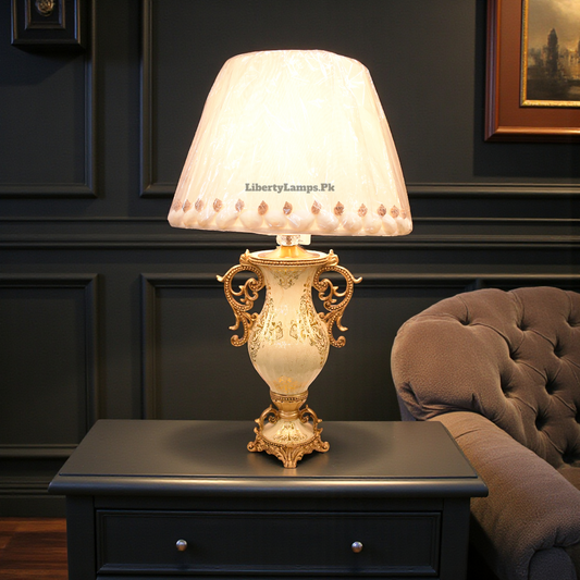 Turkish Cream Mid-Sized Table Lamp  – Pair of Lamps