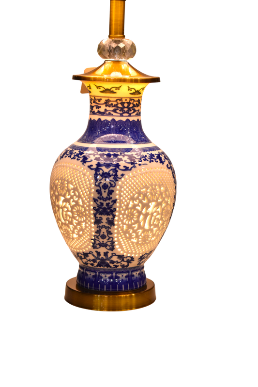 Sapphire Bloom Blue Pottery Table Lamp (Pair)