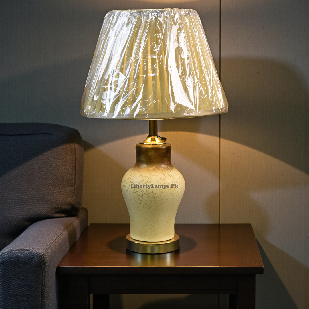 Cream Cracked Design Ceramic Table Lamp – 20 Inch (Pair )