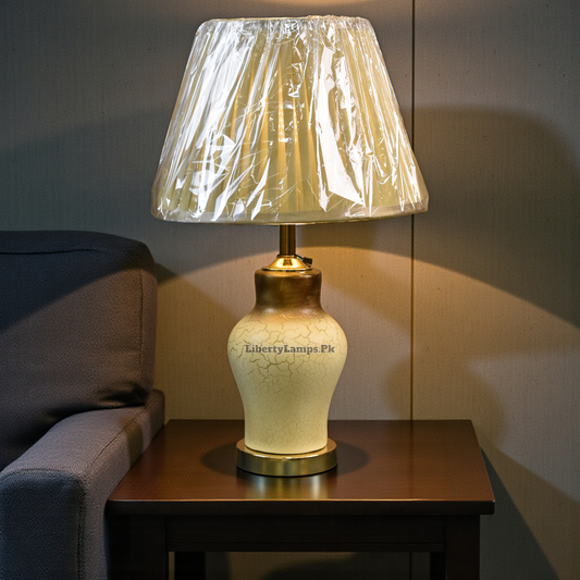 Cream Cracked Design Ceramic Table Lamp – 20 Inch (Pair )