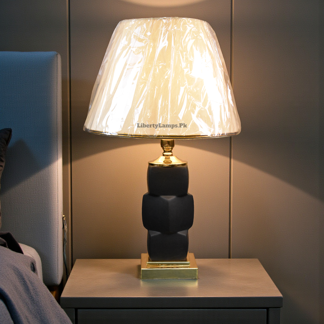 Black Terracotta 3 Cube Table Lamp – 22 Inch (Pair )