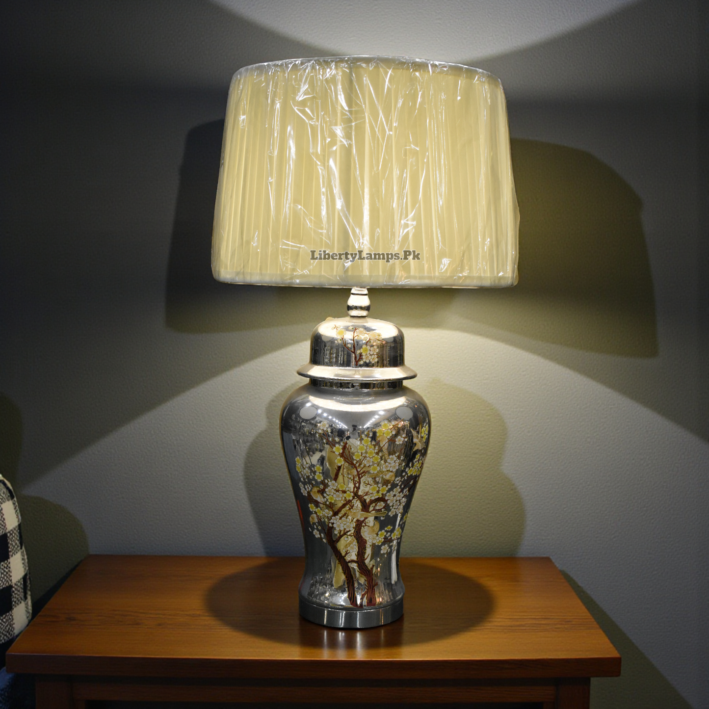 Flora Lumière™ – Porcelain Silver Flower-Print Lamp Pair