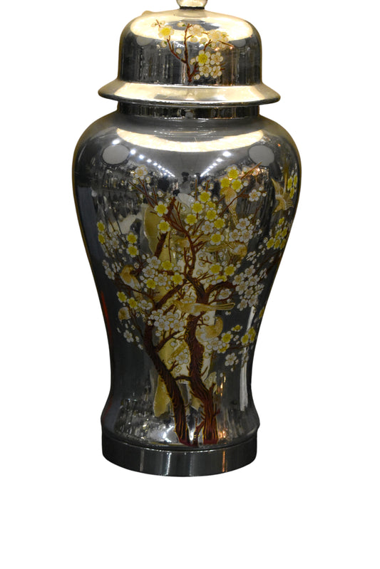 Flora Lumière™ – Porcelain Silver Flower-Print Lamp Pair
