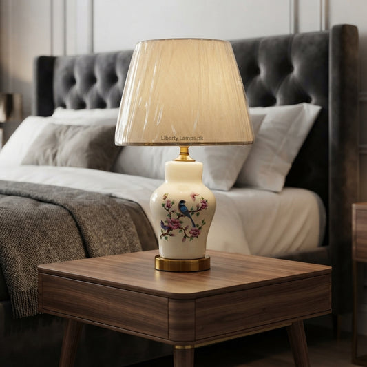 Ceramic Birds – Elegant Printed Table Lamp Pair