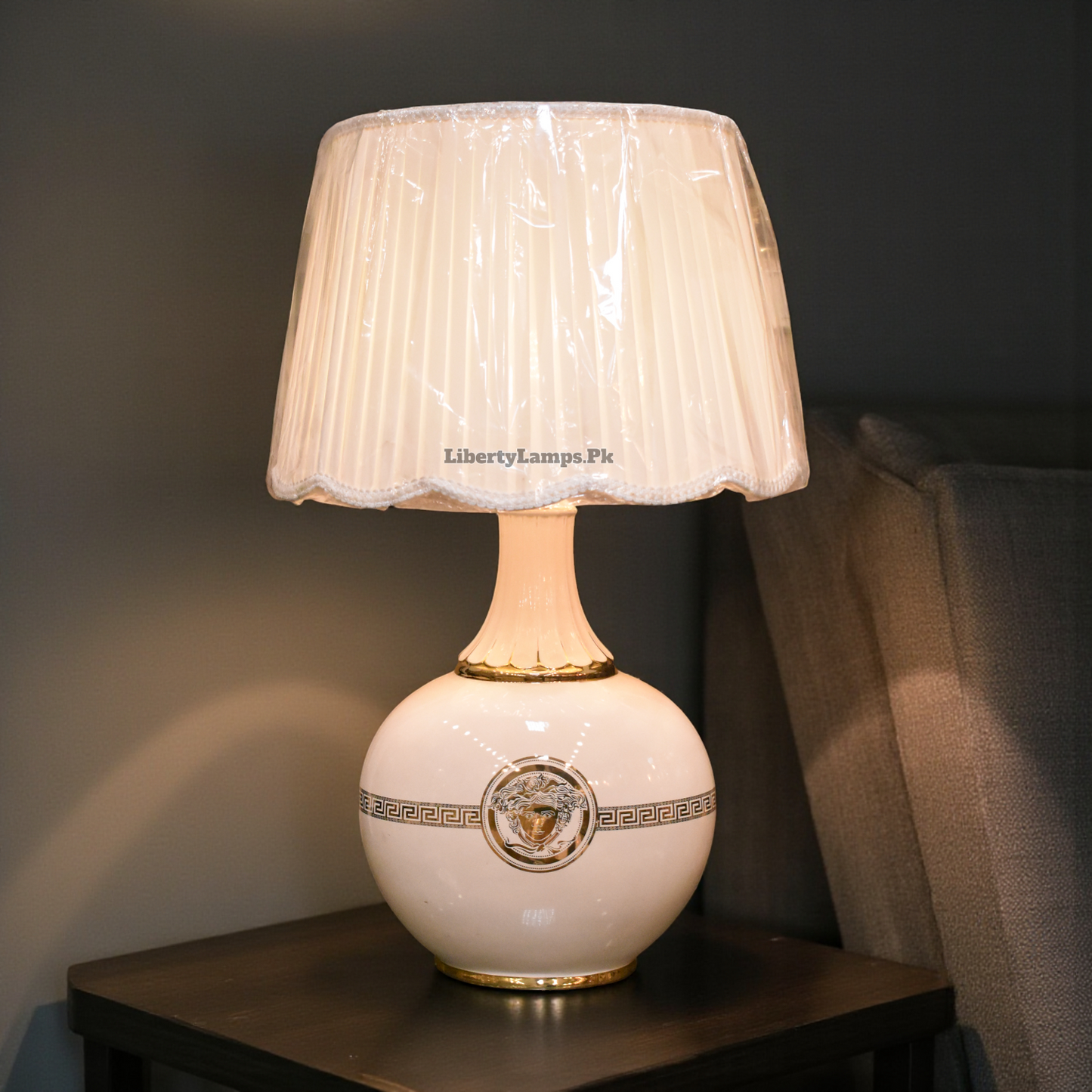 Regal Ivory™ – White Versace-Inspired Oval Porcelain Lamp Pair (Large)