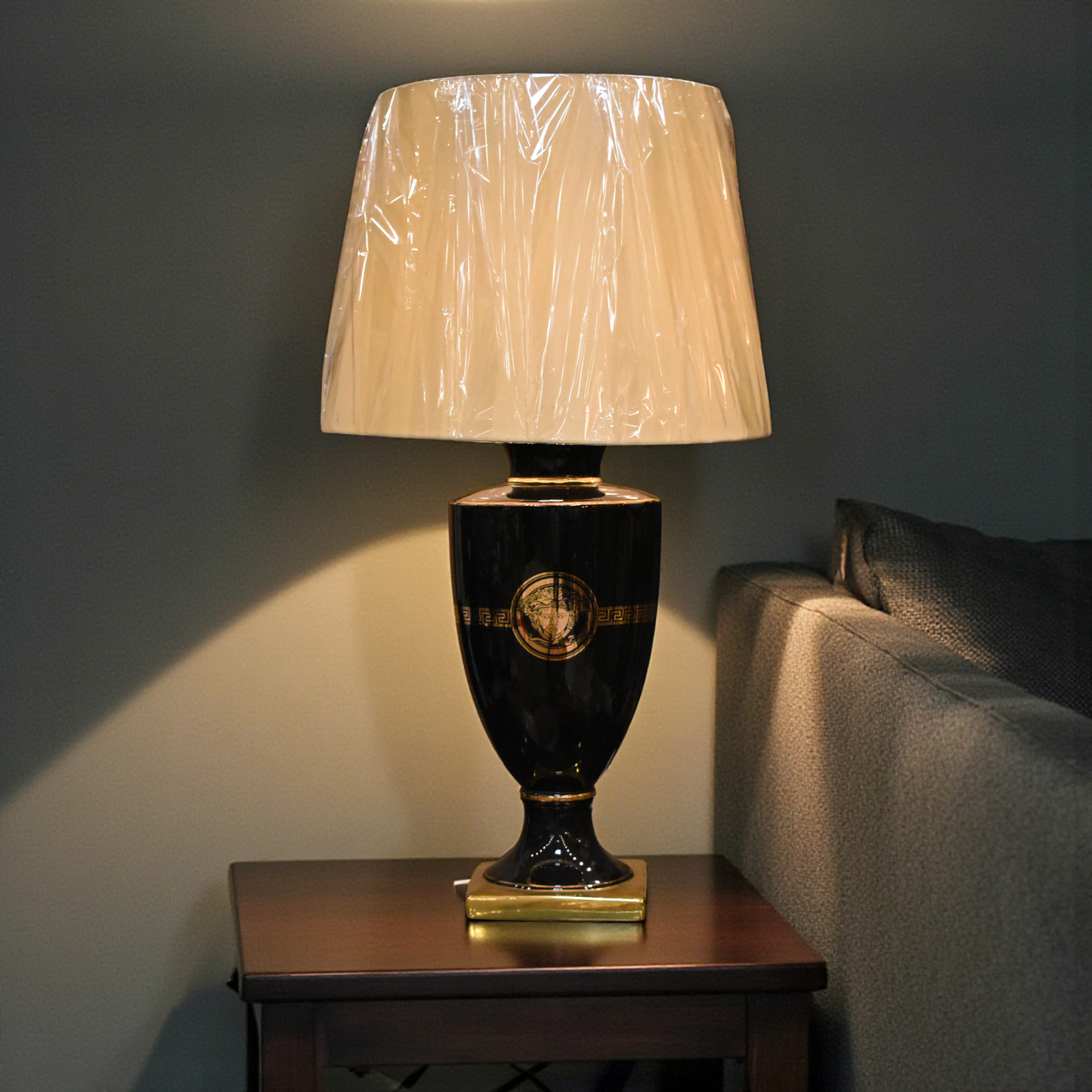 Black Versace-Inspired Porcelain Large Tall Lamp (Pair)