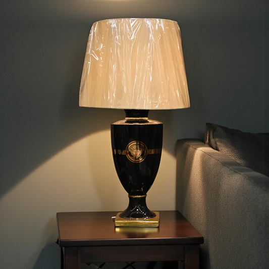 Black Versace-Inspired Porcelain Large Tall Lamp (Pair)