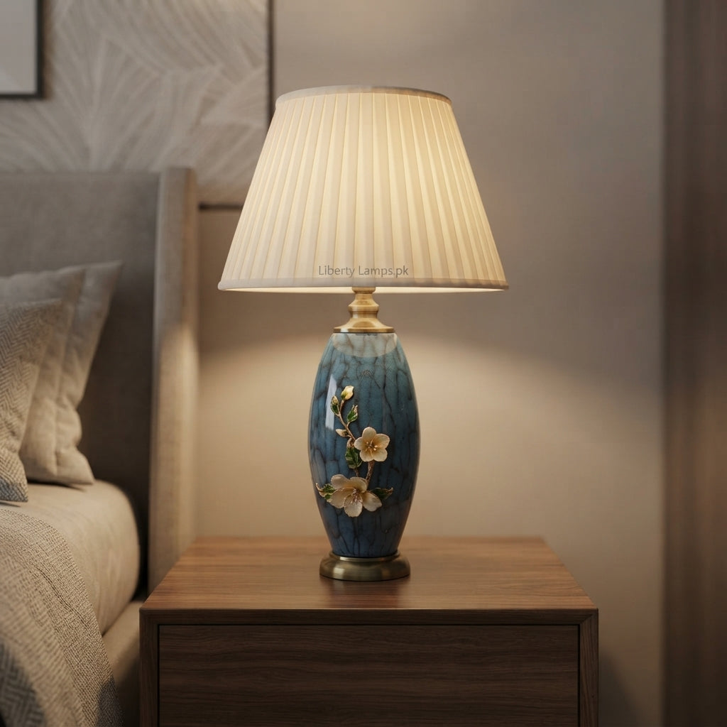 Porcelain Bloom – Elegant Flower Design Table Lamp Pair
