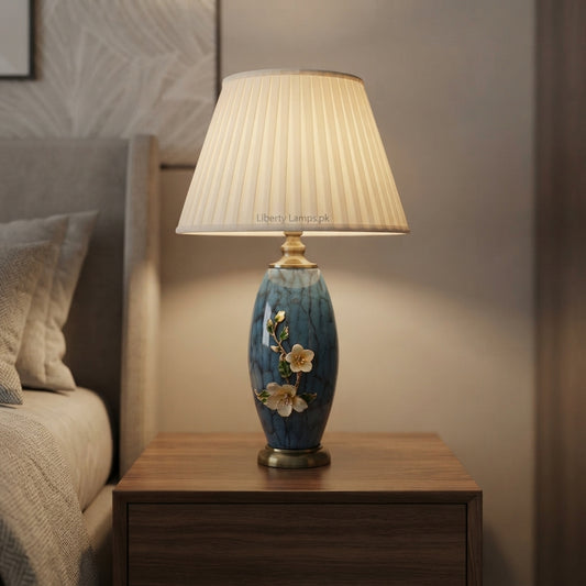 Porcelain Bloom – Elegant Flower Design Table Lamp Pair