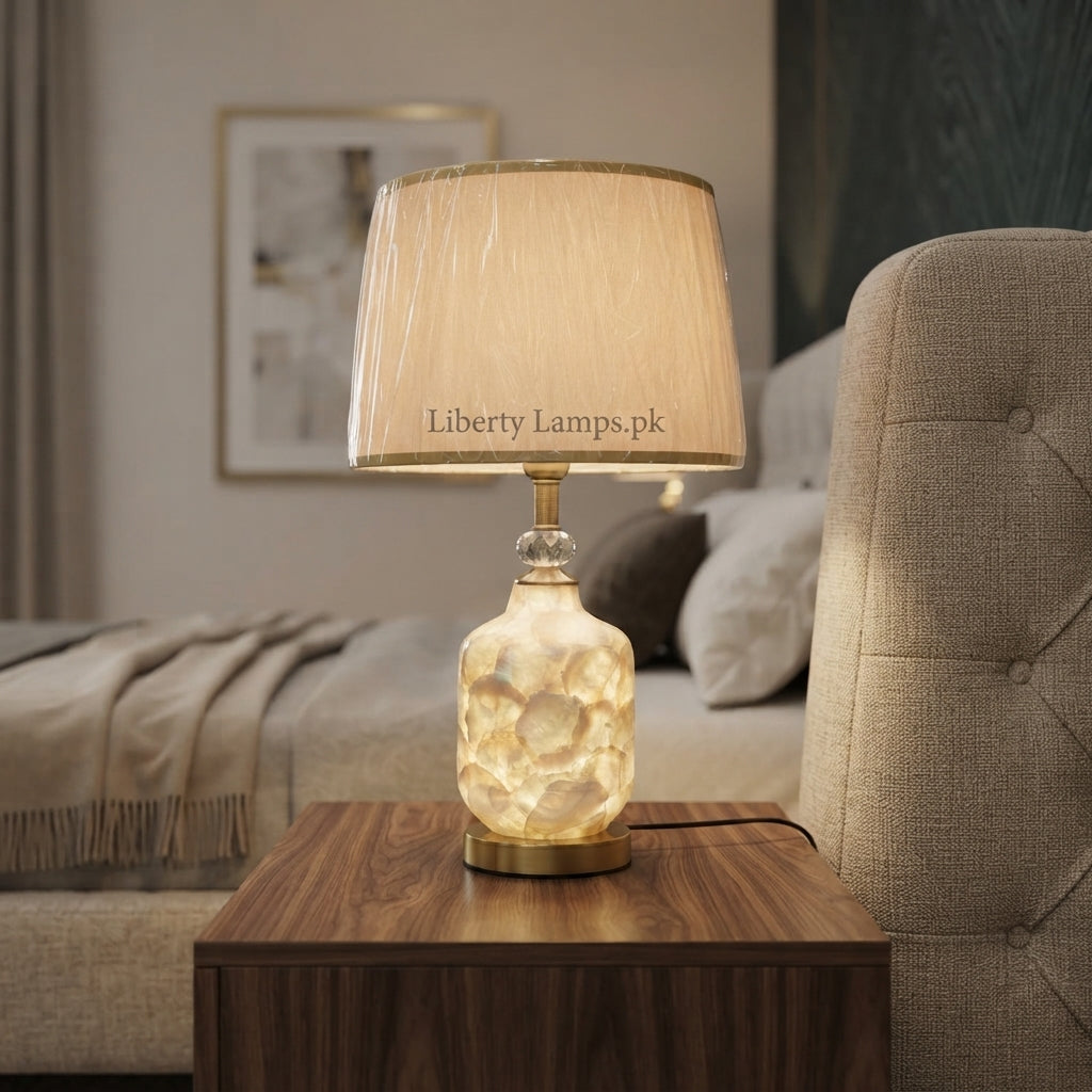 Pearl Glow – Elegant Mother of Pearl Double Light Table Lamp Pair