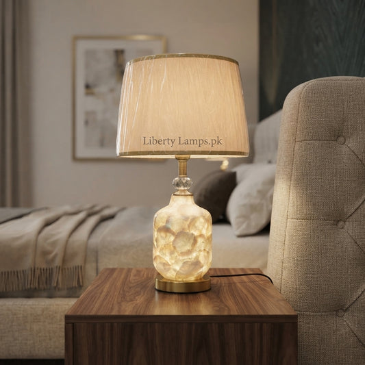 Pearl Glow – Elegant Mother of Pearl Double Light Table Lamp Pair