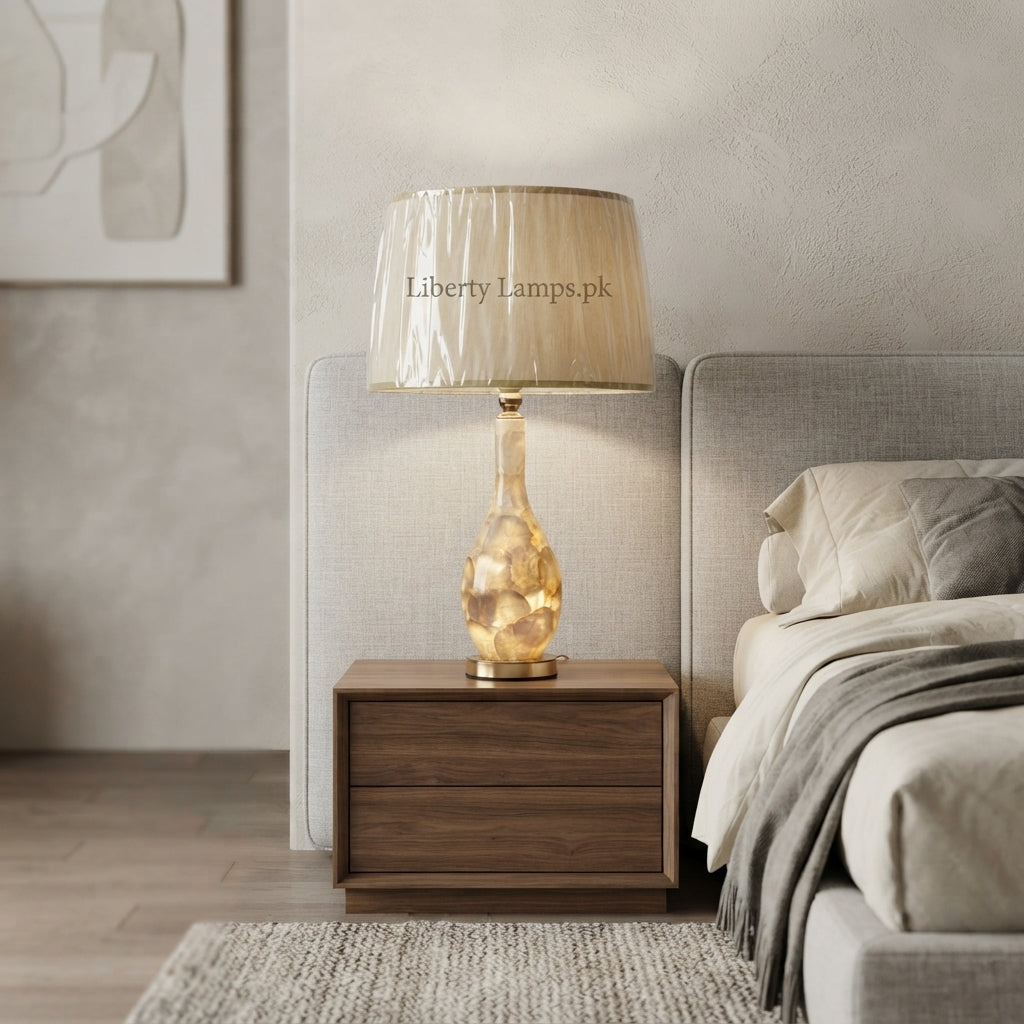 Pearl Elegance – Elegant Mother of Pearl Double Light Table Lamp Pair