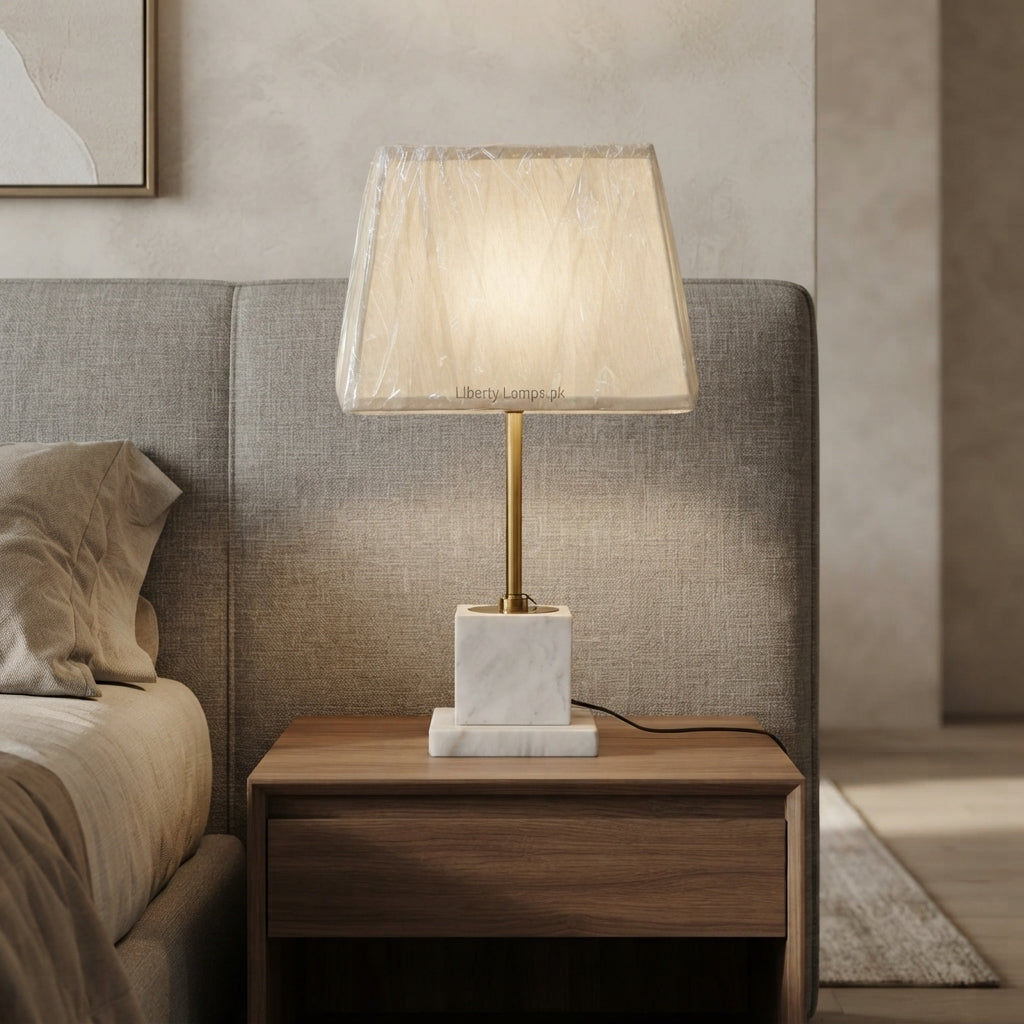 Marble Royale – Elegant Metal Table Lamp with Marble Base Pair