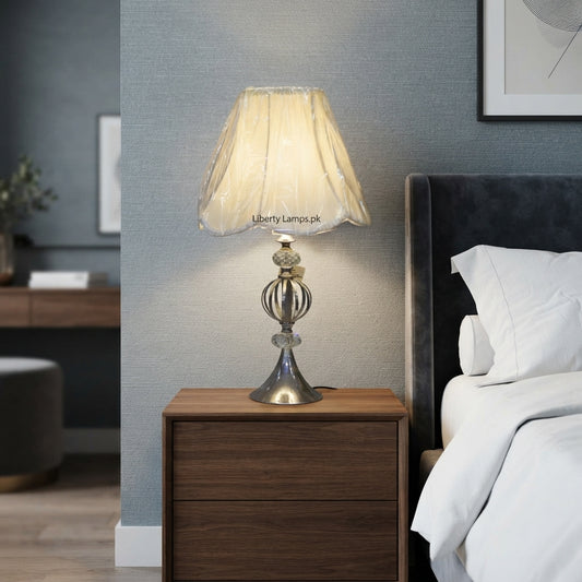Crystal Sphere – Elegant Crystal Table Lamp with Steel Ball Pair
