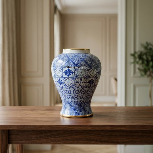 Blue Pottery Candy Vase – Elegant Porcelain Décor
