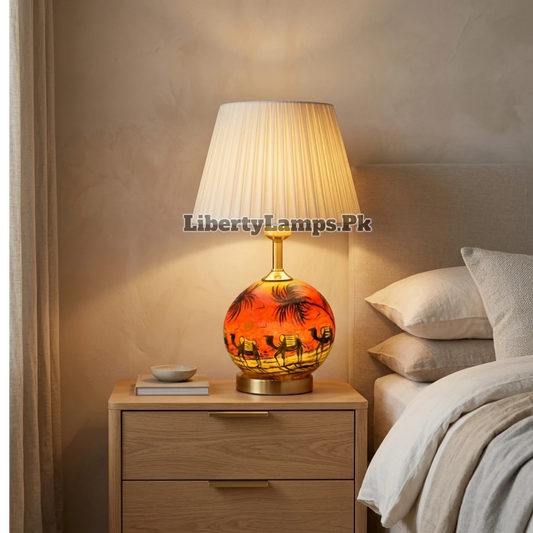 Desert Heritage – Traditional Camel Skin Double Light Table Lamp Pair