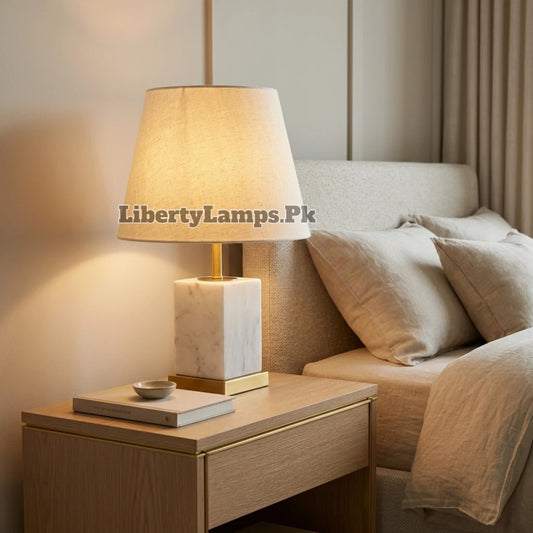 Marble Prestige – Elegant Square Marble Table Lamp Pair
