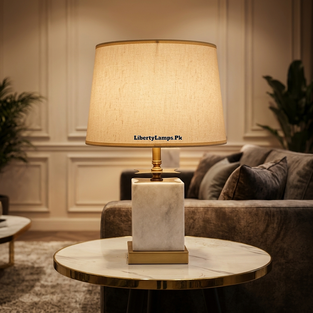 Marble Square Elegance – Modern Marble Table Lamp Pair