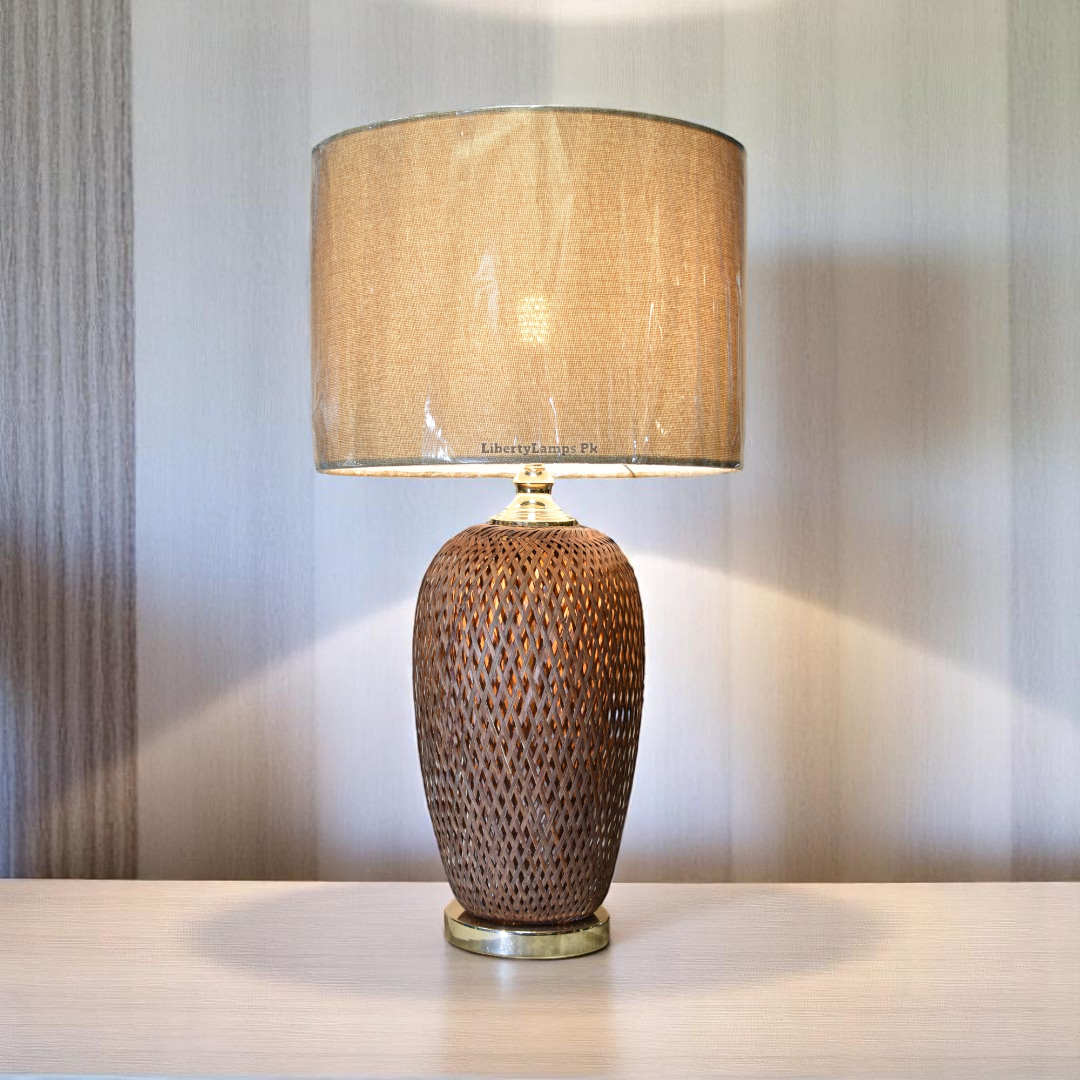 🌟 Dusk Weave – Handmade Cane Table Lamp with Night Light Inside (Pair)