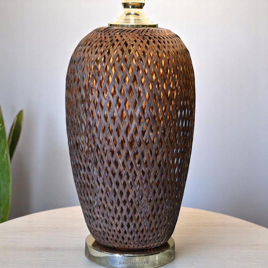 🌟 Dusk Weave – Handmade Cane Table Lamp with Night Light Inside (Pair)