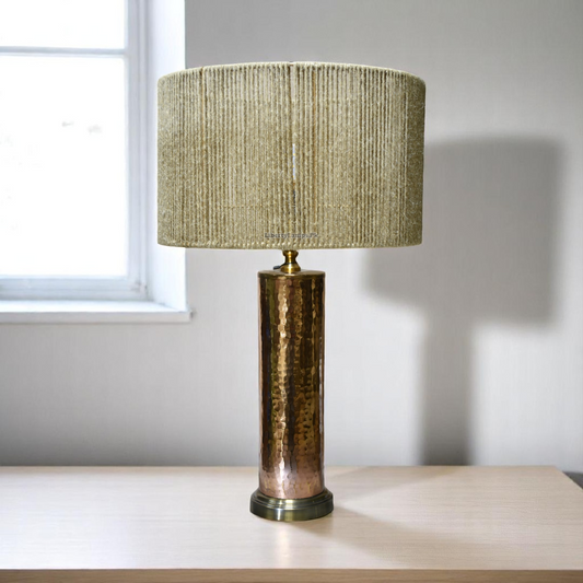 ✨ Copper Cylinder Table Lamps with Cane Shades (Pair)