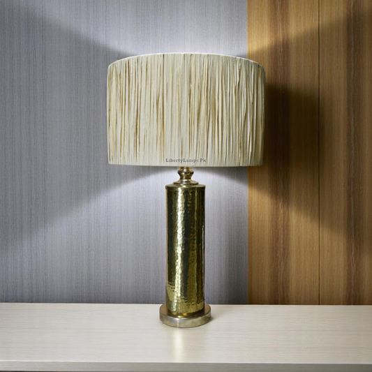 ✨ Brass Cylinder Table Lamps with Cane Shades (Pair)