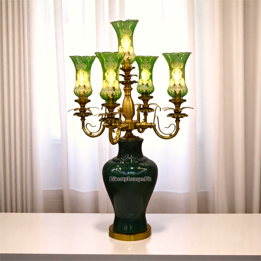 🌿 Irani Green Lala Lamp – 5 Glass Chimney Lights