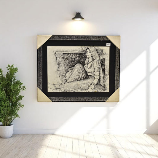 Grace in Lines – Figurative Sketch Oil Painting on Canvas (24x36 Inch)