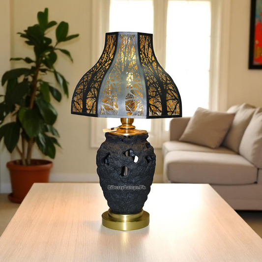Rust Ember Terracotta Lamp with Metal Shade (Pair) – Timeless Texture & Glow