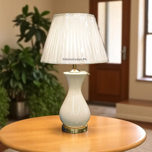 Pure Essence – White Plain Ceramic Table Lamp (Pair)