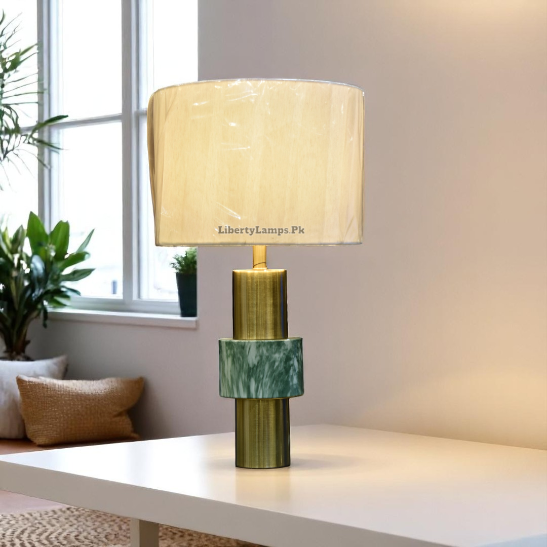 Marble Grace – Metal Table Lamp with Stone Finish (Pair)