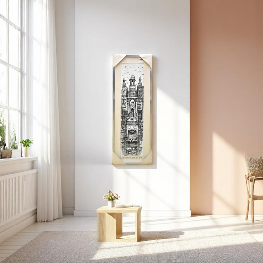 Sacred Lines – Handmade Mosque Pencil Sketch (28x11 Inch)