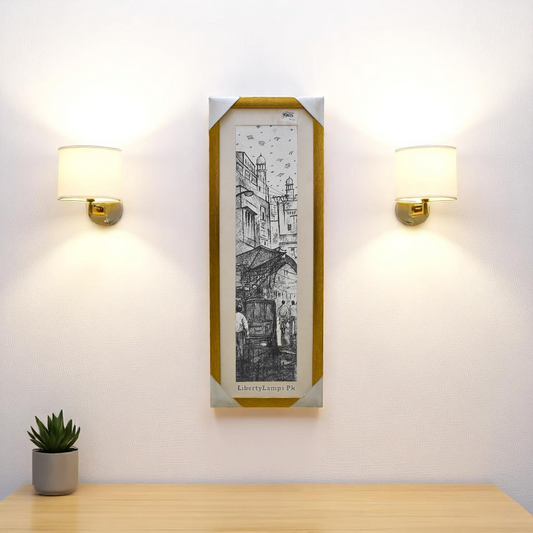 Whispers of Heritage – Handmade Old City Pencil Sketch (28x11 Inch)
