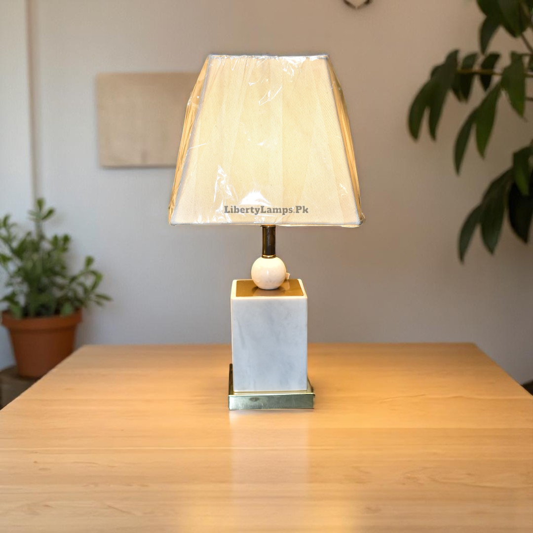 Ivory Stone Luxe – White Marble Table Lamp (Pair)