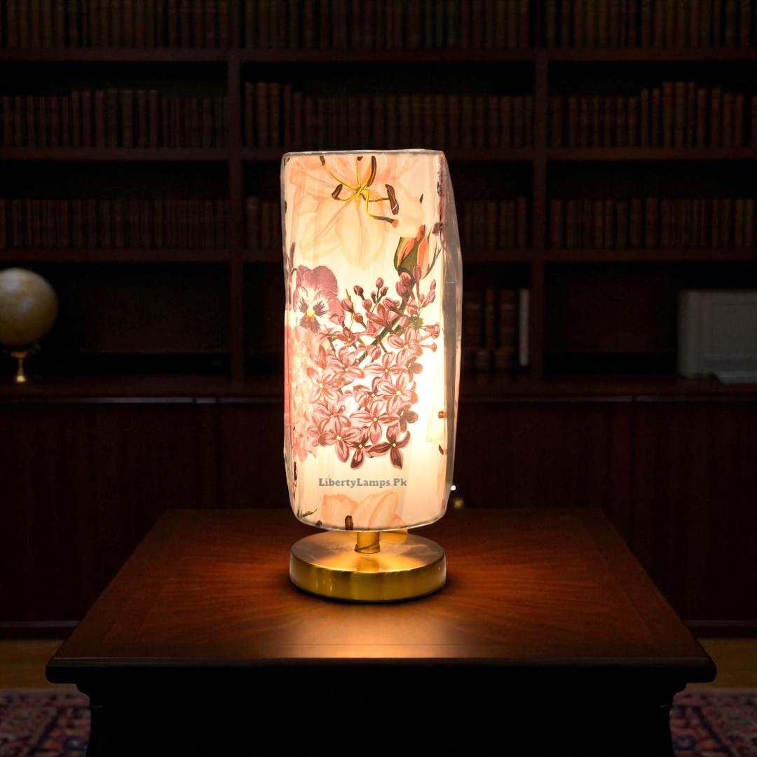 Urban Glow – Metal Rod Table Lamp with Printed Cylinder Shade (Pair)