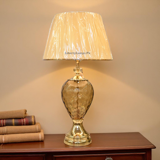 Golden Glow – Champagne Thumb Glass Table Lamp (Pair)