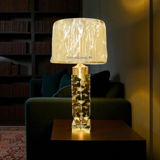 Golden Crest – Metal Table Lamp with Crackled Glass (Pair)