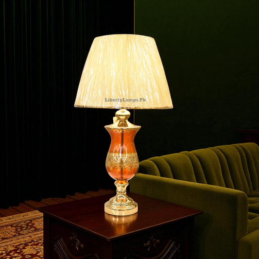 Sunburst Glow – Orange Printed Glass Table Lamp (Pair)