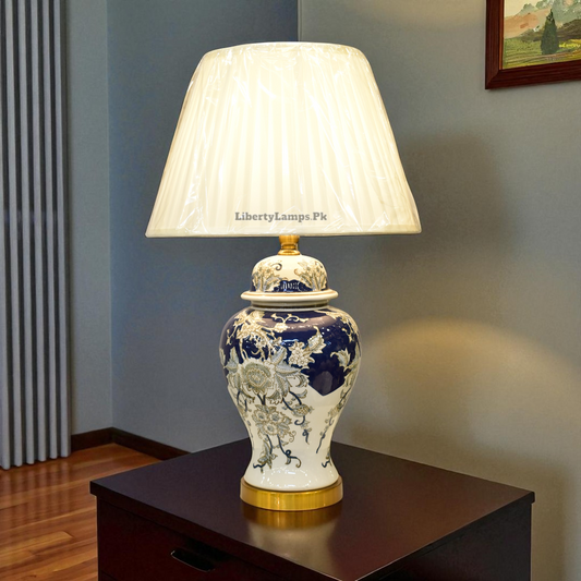 Azure Charm Blue Pottery Ceramic Table Lamp (Pair)