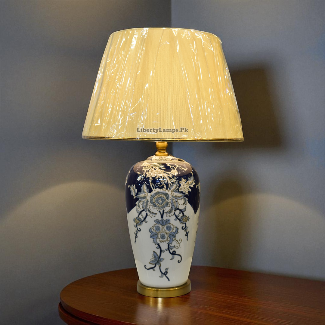 Azure Elegance – Blue Pottery Table Lamp (Pair)