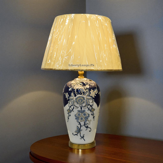 Azure Elegance – Blue Pottery Table Lamp (Pair)