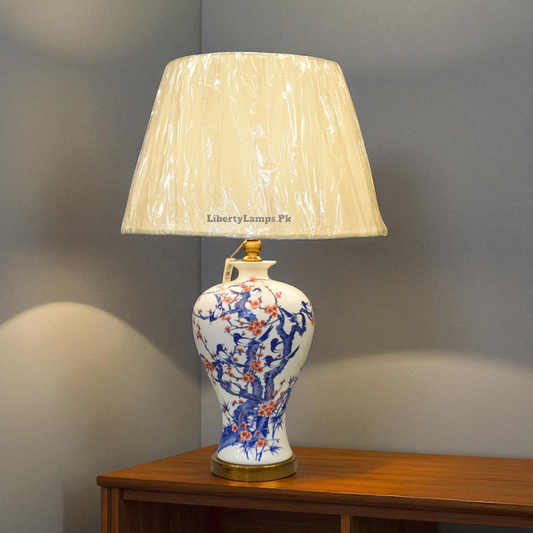 Sapphire Charm – Blue Pottery Table Lamp (Pair)