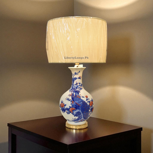 Sapphire Blossom Blue Pottery Ceramic Lamp (Pair)