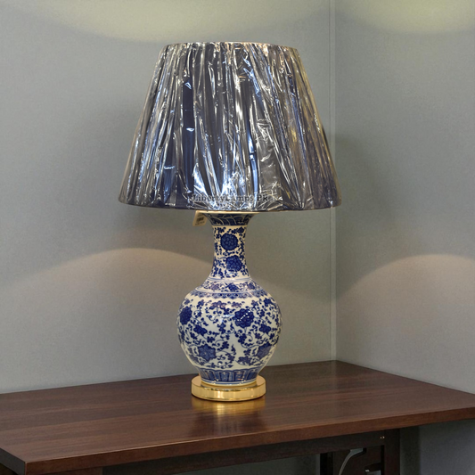 AzureBloom Blue Pottery Ceramic Lamp (Pair)