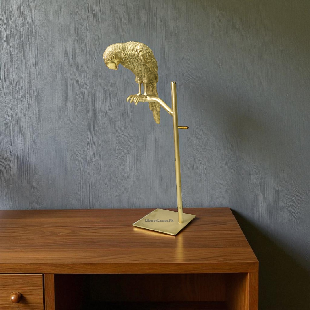 Golden Perched Parrot Metal Decor (Single)